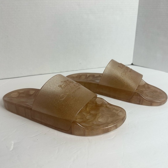 Coach Ulyssa Rubber Jelly Slide in Dark Gold Glitter with Logo Women’s Size 10 - Picture 6 of 11